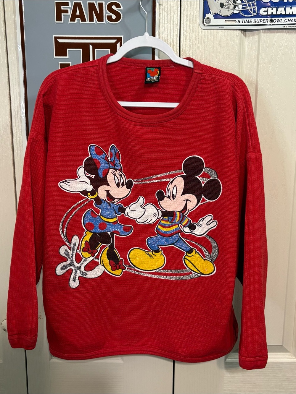 Disney Red Women’s Sweatshirt with Mickey & Minnie Graphic